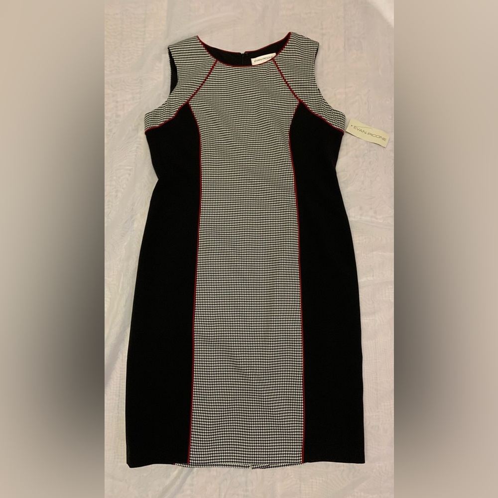 Evan Picone Sleeveless Black White Red Sheath Dress Elegant Stylish Night Out 12